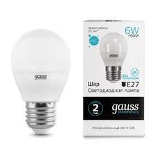 Светодиодная лампа Gauss Шар 6W 450Lm 4100K E27 53226 1