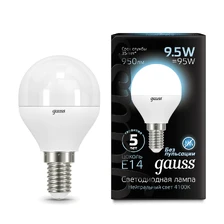 Светодиодная лампа Gauss Шар 9,5W 950Lm 4100K E14 105101210 1