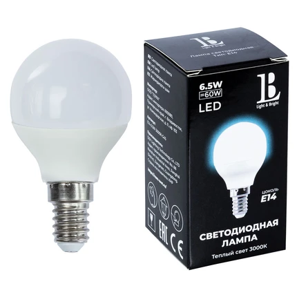 Светодиодная лампа L&B 6W 520Lm 3000K E14 E14-6,5W-3000К-G45