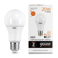 Светодиодная лампа Gauss A60 20W 1520Lm 3000K E27 23219 1
