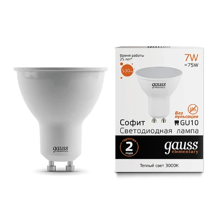 Светодиодная лампа Gauss Софит 7W 530Lm 3000K GU10 13617