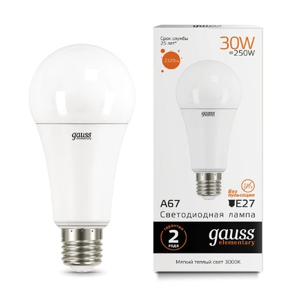 Светодиодная лампа Gauss A67 30W 2320Lm 3000K E27 73219