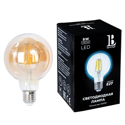 Светодиодная лампа L&B 8W 800Lm 3000K E27 E27-8W-G95-WW-fil gold