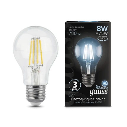 Светодиодная лампа Gauss A60 8W 780Lm 4100K E27 102802208