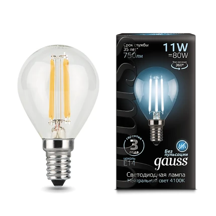 Светодиодная филаментная лампа Gauss Шар 11W 750Lm 4100K E14 105801211