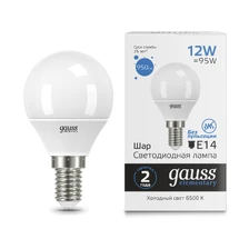 Светодиодная лампа Gauss Шар 12W 950Lm 6500K E14 53132 1