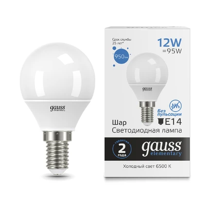 Светодиодная лампа Gauss Шар 12W 950Lm 6500K E14 53132
